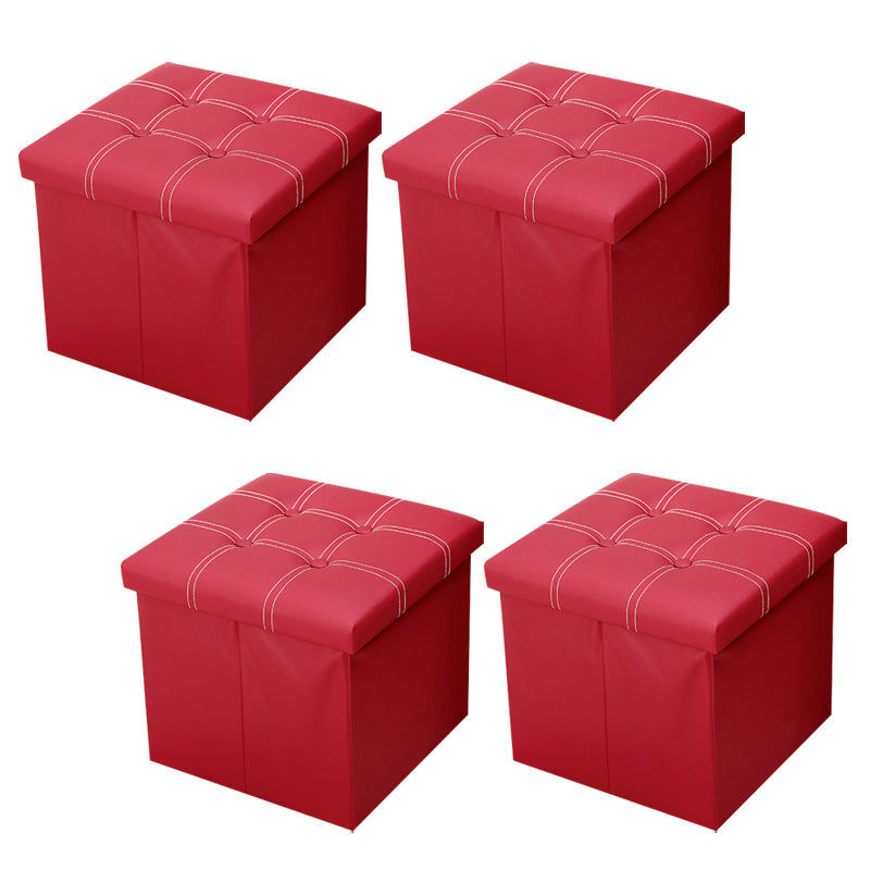 Modern Square Ottoman Foldable Water Resistant Tufted Faux Leather Ottoman with Storage