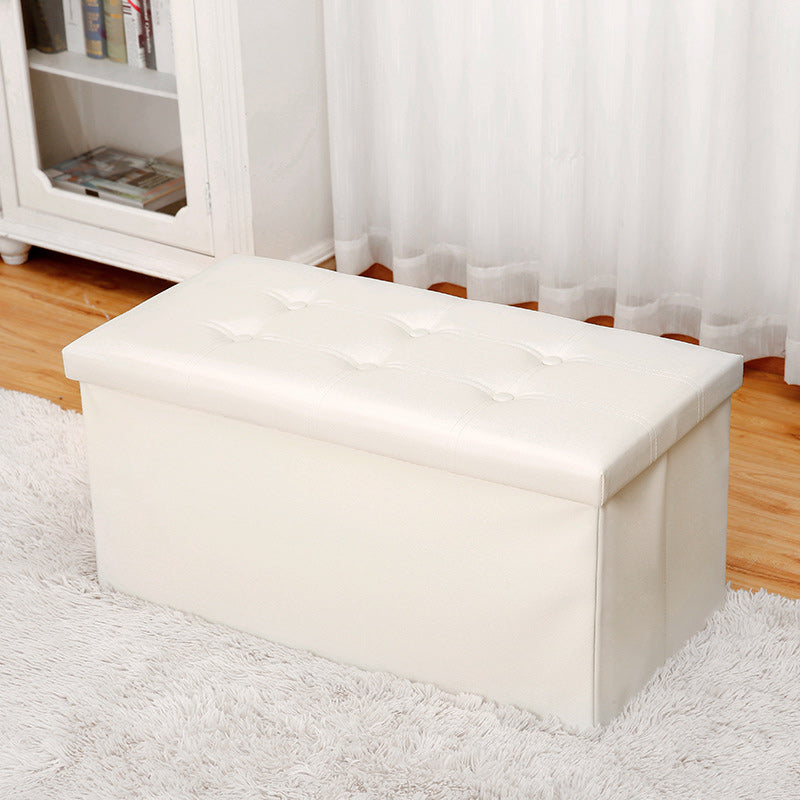Modern Square Ottoman Foldable Water Resistant Tufted Faux Leather Ottoman with Storage