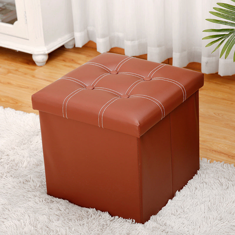 Modern Square Ottoman Foldable Water Resistant Tufted Faux Leather Ottoman with Storage