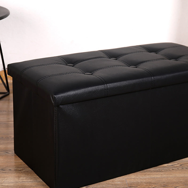 Trendy Faux Leather Ottoman Plain Tufted Rectangle Foot Stool Ottoman with Storage