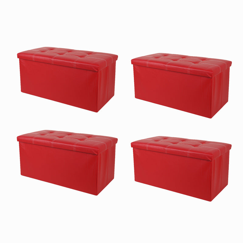 Trendy Faux Leather Ottoman Plain Tufted Rectangle Foot Stool Ottoman with Storage