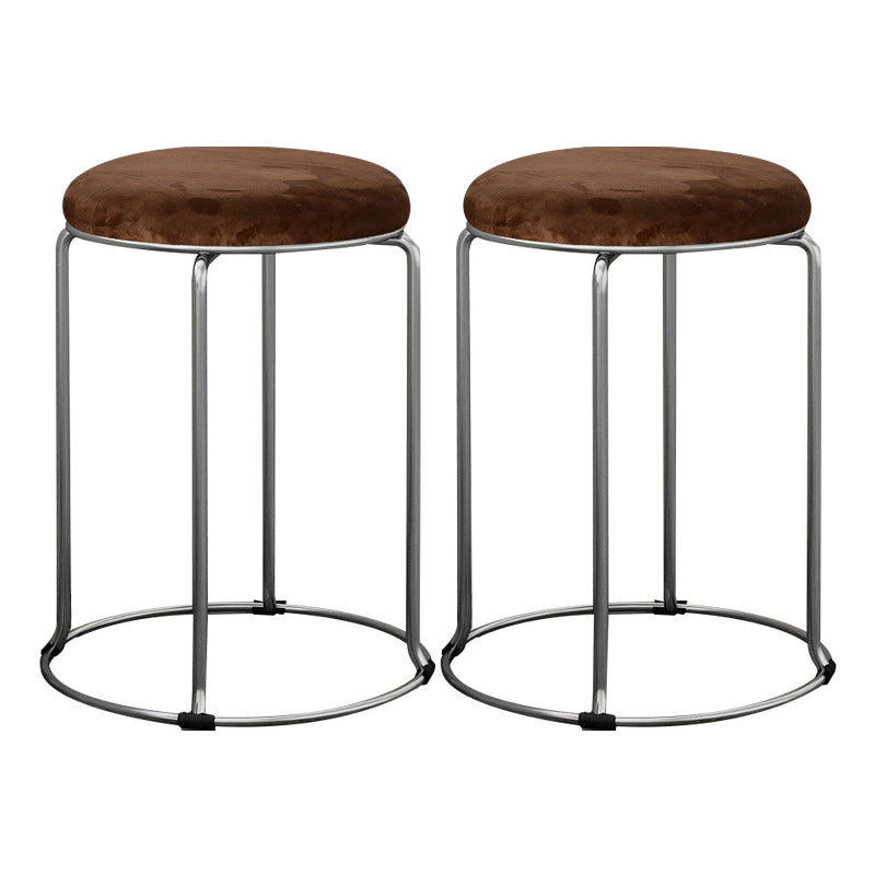 Modern Ottoman Velvet Upholstered Solid Color Metal Frame Round Ottoman