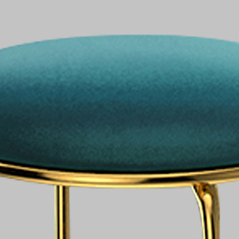 Modern Ottoman Velvet Upholstered Solid Color Metal Frame Round Ottoman