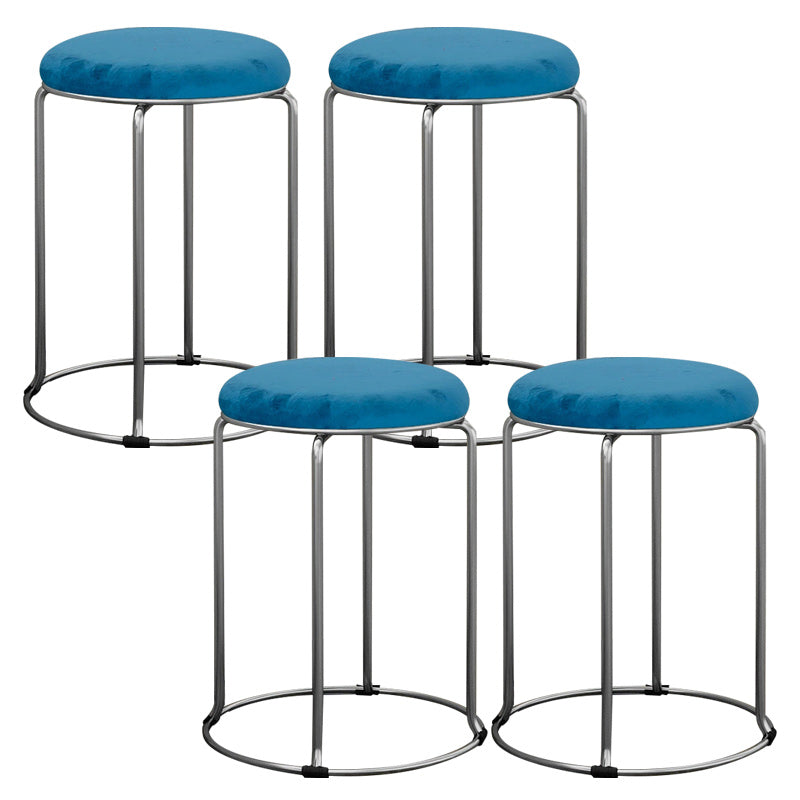 Modern Ottoman Velvet Upholstered Solid Color Metal Frame Round Ottoman