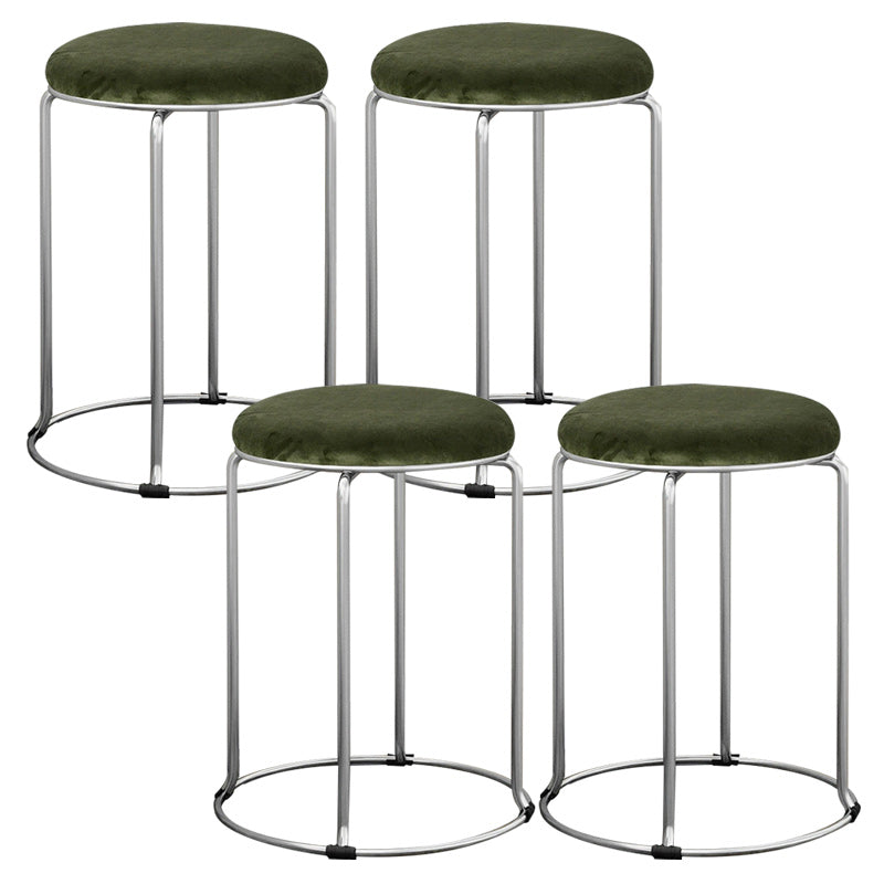 Modern Ottoman Velvet Upholstered Solid Color Metal Frame Round Ottoman