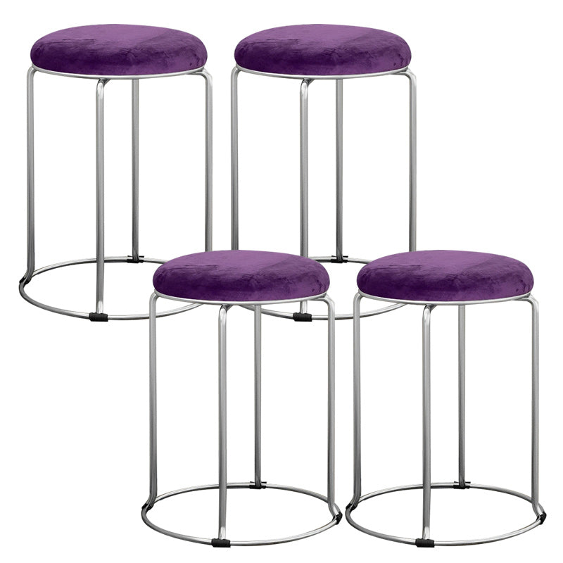 Modern Ottoman Velvet Upholstered Solid Color Metal Frame Round Ottoman