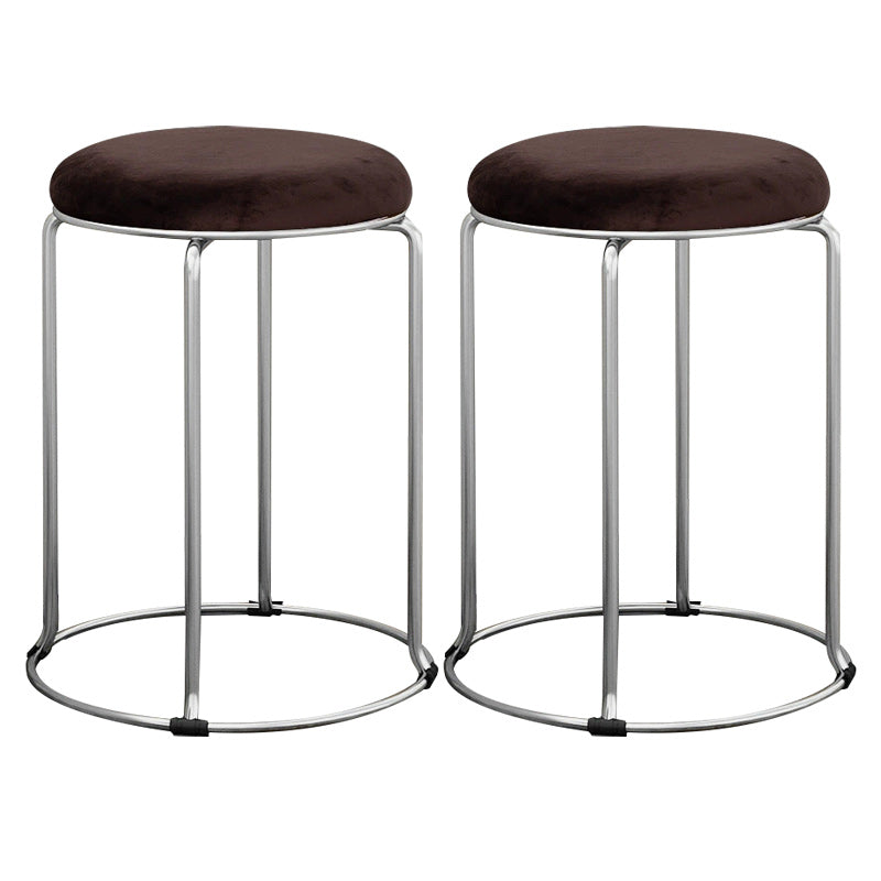 Modern Ottoman Velvet Upholstered Solid Color Metal Frame Round Ottoman