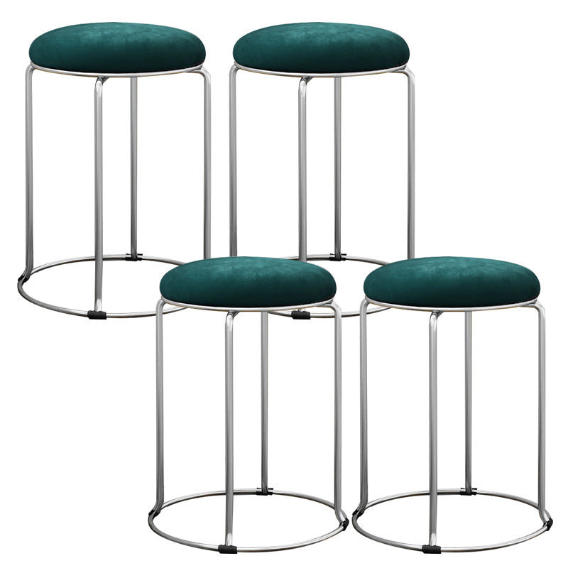 Modern Ottoman Velvet Upholstered Solid Color Metal Frame Round Ottoman