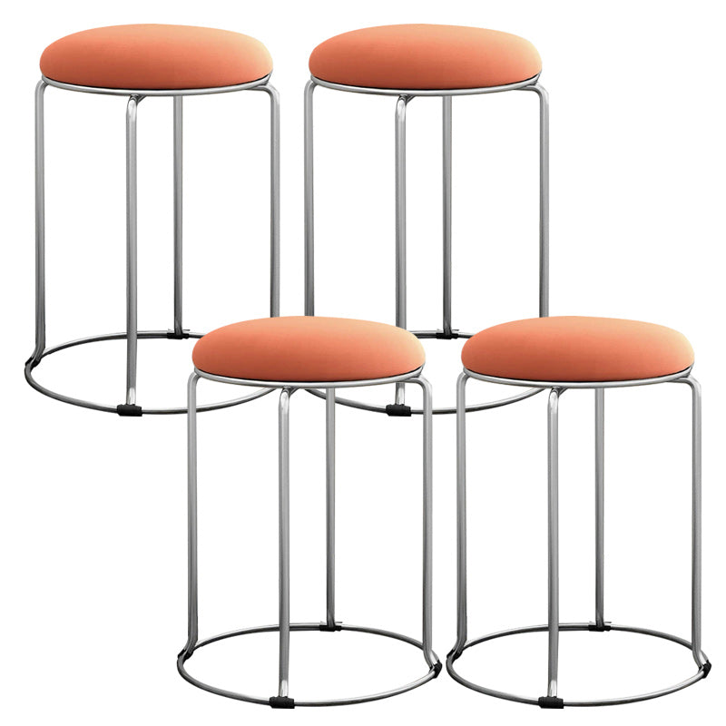 Modern Ottoman Velvet Upholstered Solid Color Metal Frame Round Ottoman