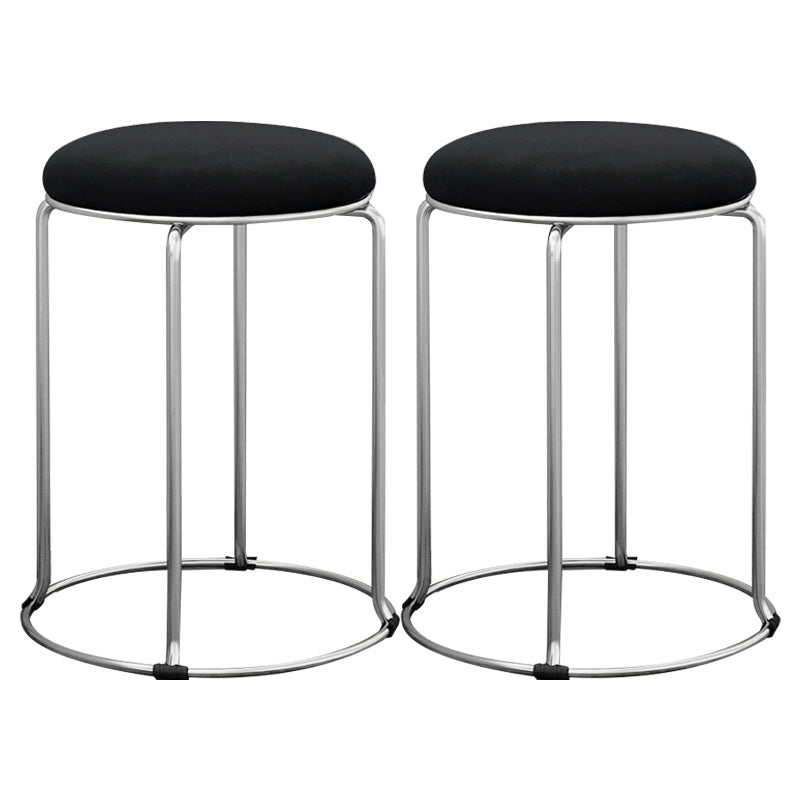 Modern Ottoman Velvet Upholstered Solid Color Metal Frame Round Ottoman