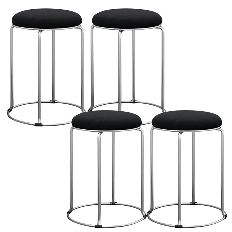 Modern Ottoman Velvet Upholstered Solid Color Metal Frame Round Ottoman