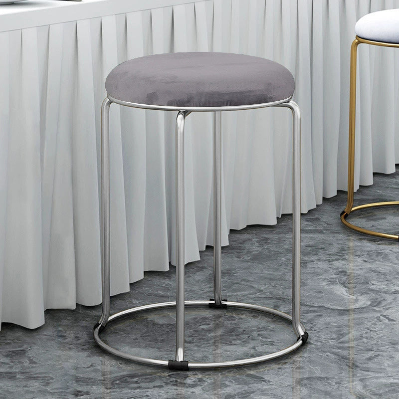 Modern Ottoman Velvet Upholstered Solid Color Metal Frame Round Ottoman