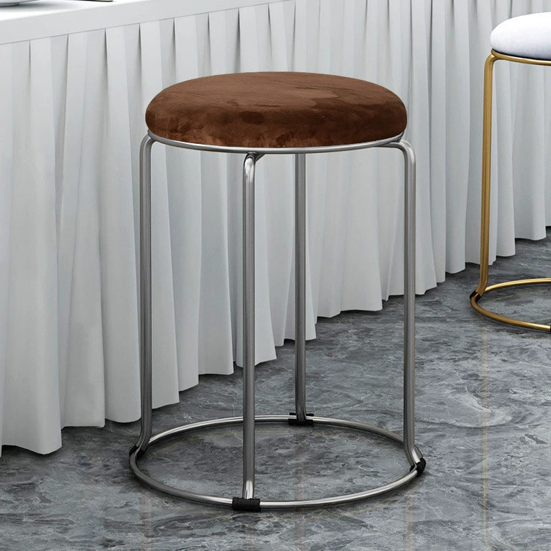 Modern Ottoman Velvet Upholstered Solid Color Metal Frame Round Ottoman