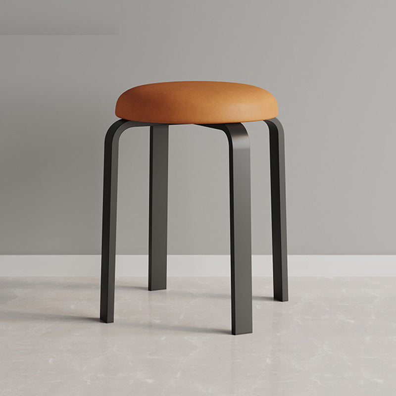 Modern Ottoman Fabric Upholstered Solid Color Metal Frame Round Ottoman