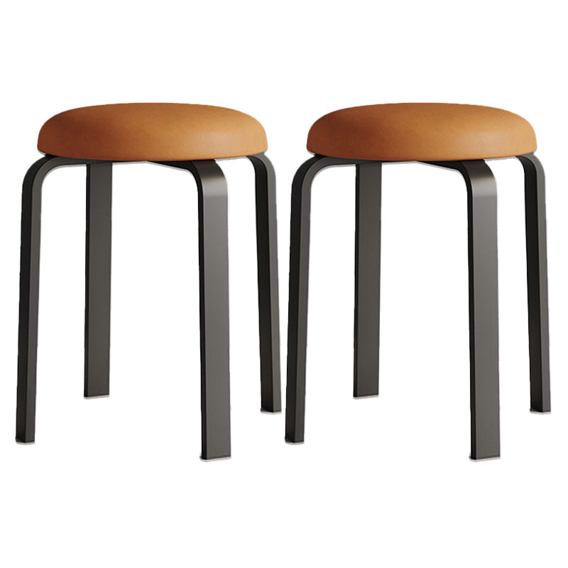 Modern Ottoman Fabric Upholstered Solid Color Metal Frame Round Ottoman