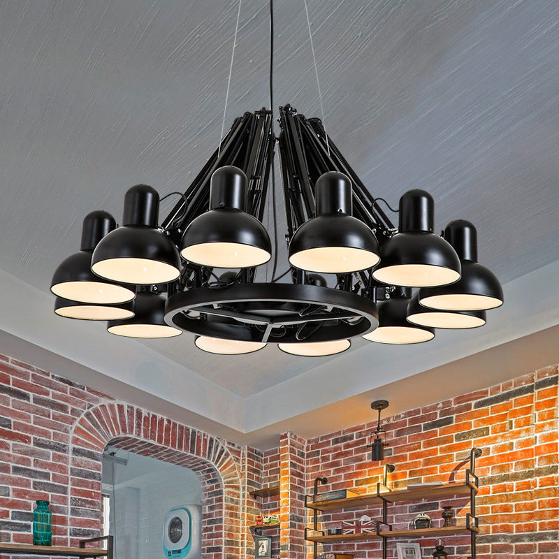 Zwart/rode 12 lampen hangende verlichting industriële metalen zwenkarm kroonluchter lamp met koepelschaduw voor woonkamer