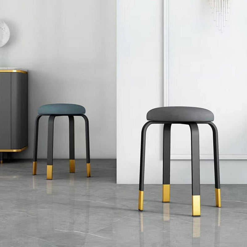 Modern Ottoman Fabric Upholstered Solid Color Metal Frame Round Ottoman