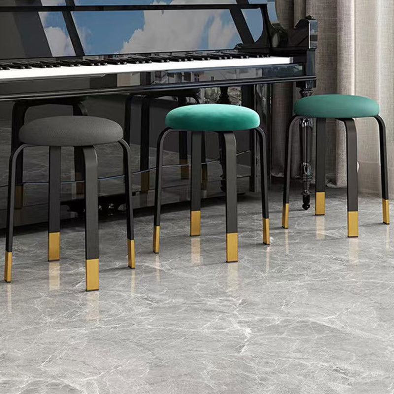 Modern Ottoman Fabric Upholstered Solid Color Metal Frame Round Ottoman