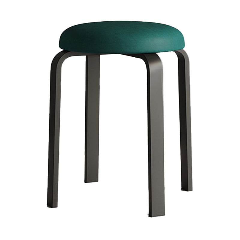 Modern Ottoman Fabric Upholstered Solid Color Metal Frame Round Ottoman