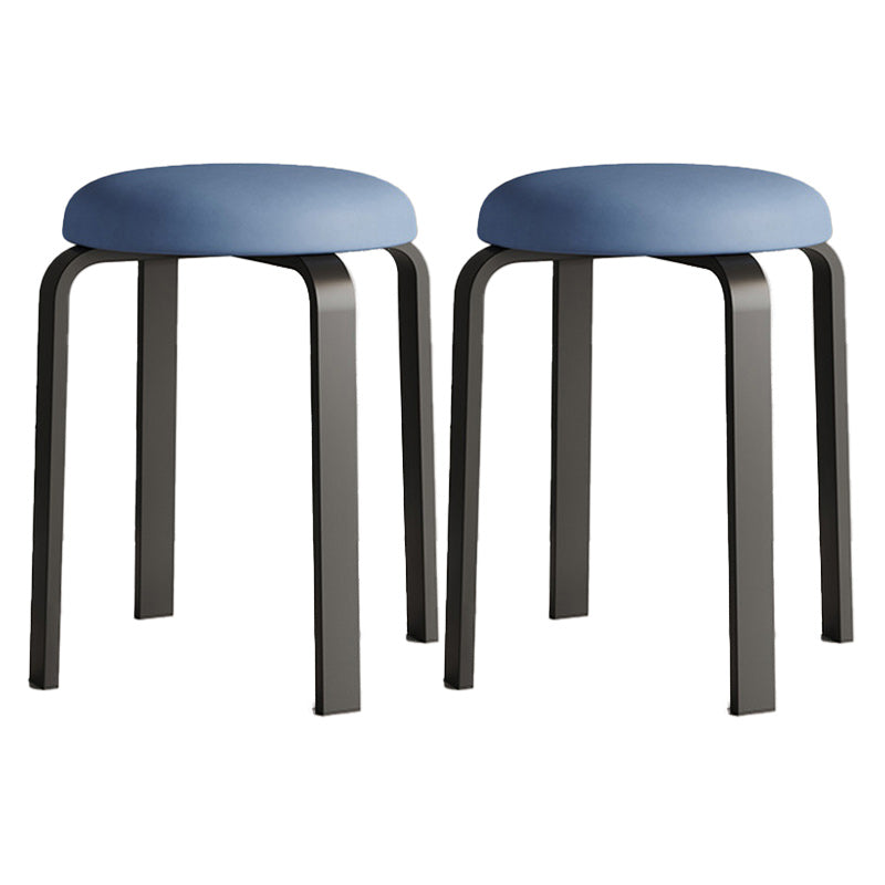 Modern Ottoman Fabric Upholstered Solid Color Metal Frame Round Ottoman