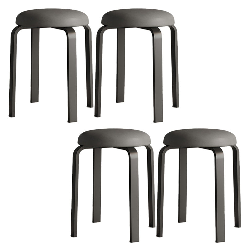 Modern Ottoman Fabric Upholstered Solid Color Metal Frame Round Ottoman