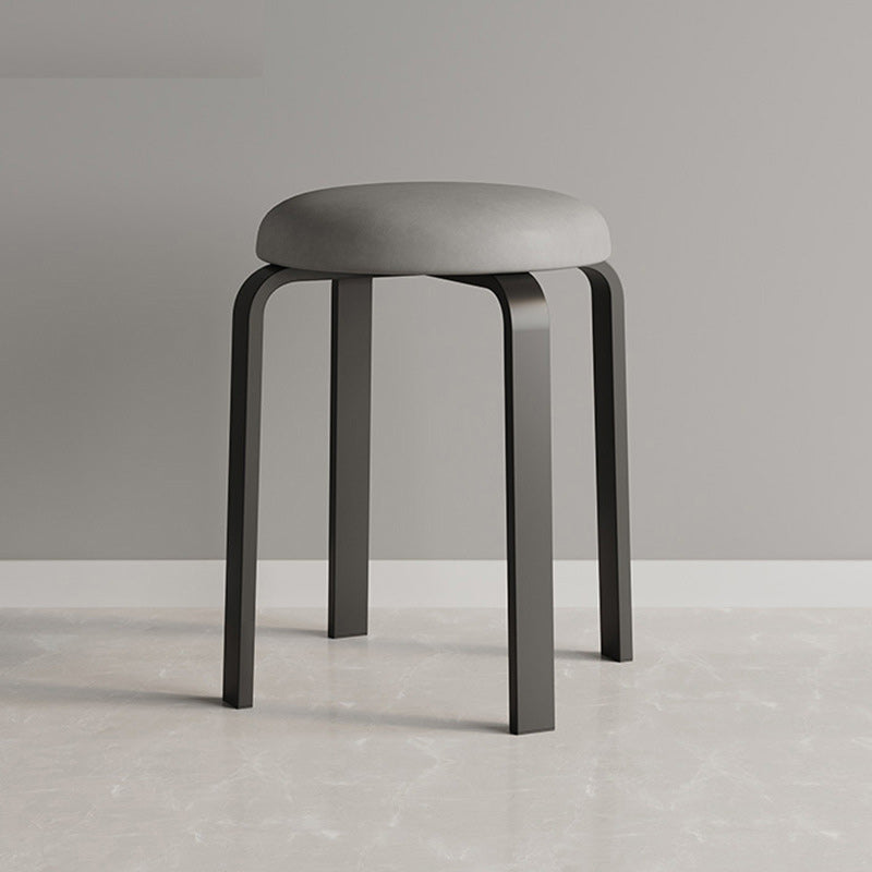 Modern Ottoman Fabric Upholstered Solid Color Metal Frame Round Ottoman