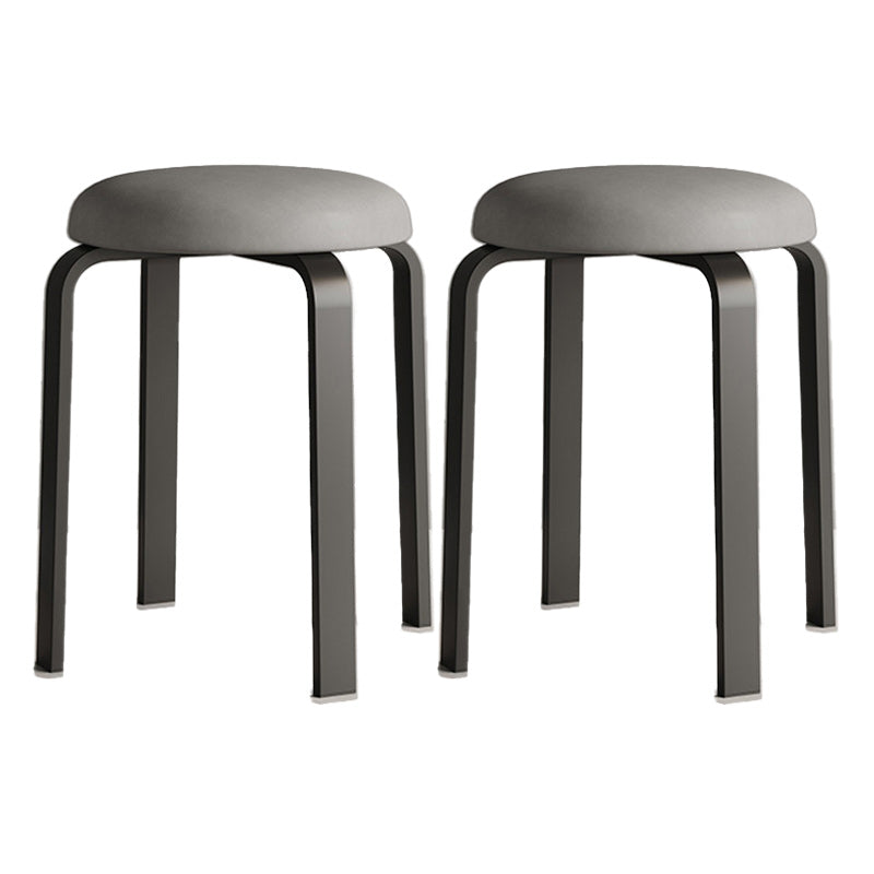 Modern Ottoman Fabric Upholstered Solid Color Metal Frame Round Ottoman