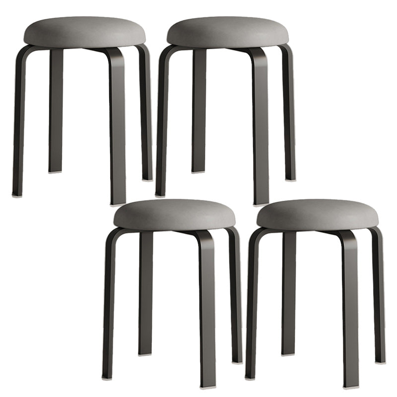 Modern Ottoman Fabric Upholstered Solid Color Metal Frame Round Ottoman