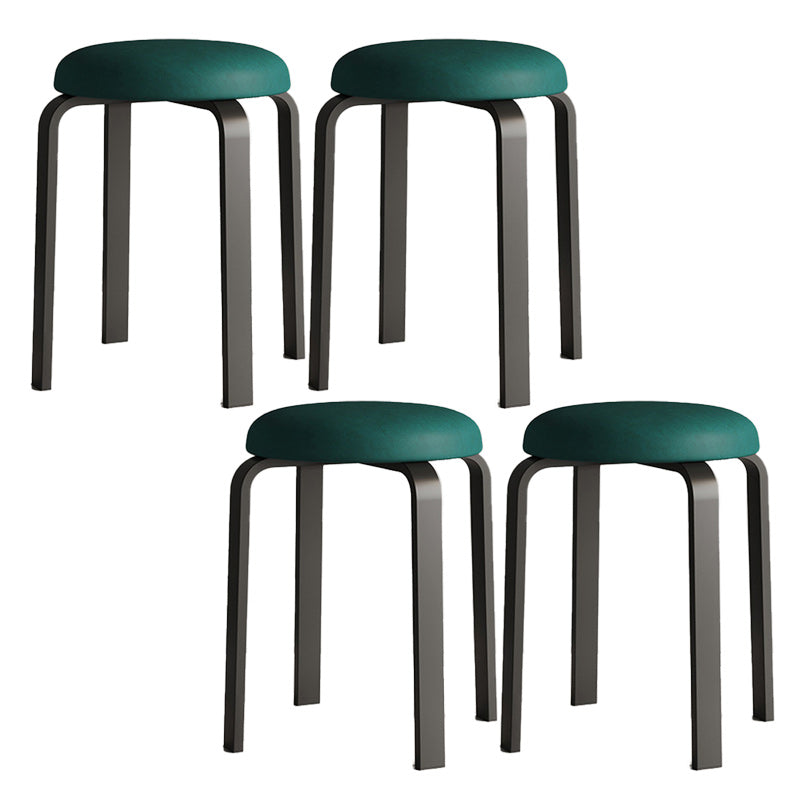 Modern Ottoman Fabric Upholstered Solid Color Metal Frame Round Ottoman