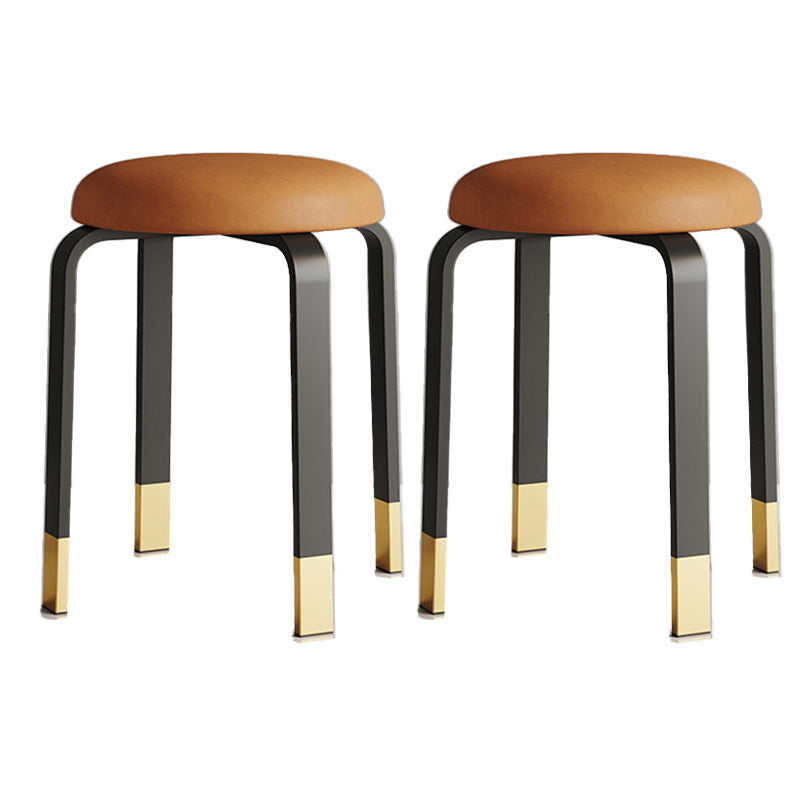 Modern Ottoman Fabric Upholstered Solid Color Metal Frame Round Ottoman