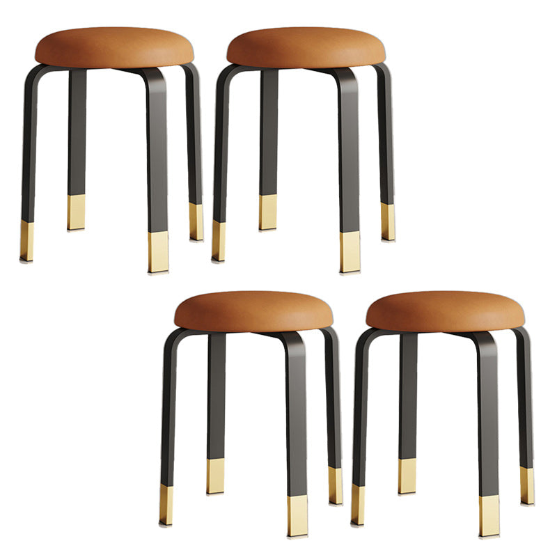 Modern Ottoman Fabric Upholstered Solid Color Metal Frame Round Ottoman