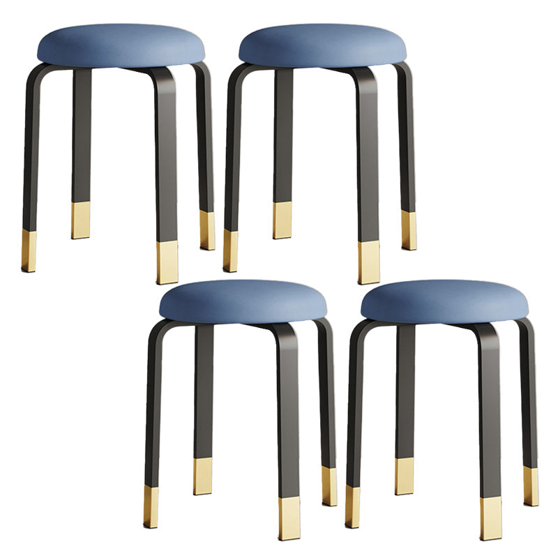 Modern Ottoman Fabric Upholstered Solid Color Metal Frame Round Ottoman