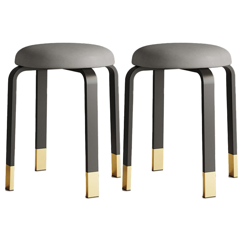 Modern Ottoman Fabric Upholstered Solid Color Metal Frame Round Ottoman