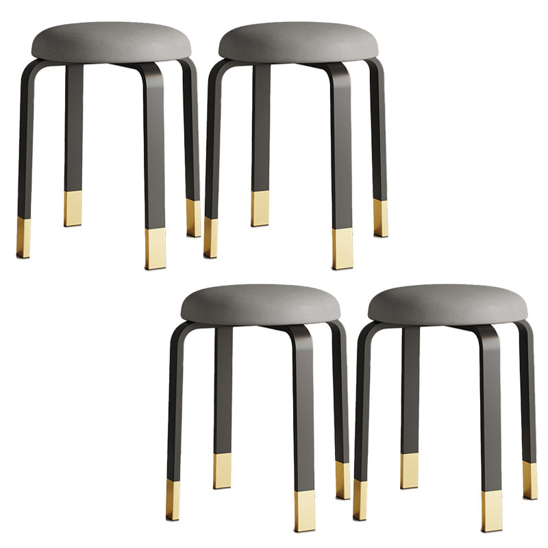 Modern Ottoman Fabric Upholstered Solid Color Metal Frame Round Ottoman