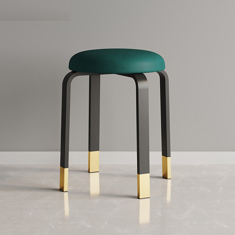 Modern Ottoman Fabric Upholstered Solid Color Metal Frame Round Ottoman