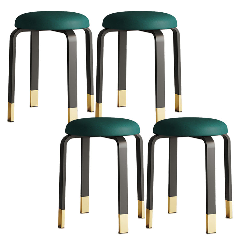 Modern Ottoman Fabric Upholstered Solid Color Metal Frame Round Ottoman