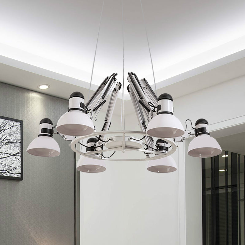 6-heads kroonluchter verlichting vintage koepelvormig metalen hangende plafondlamp in het wit met zwenkarm