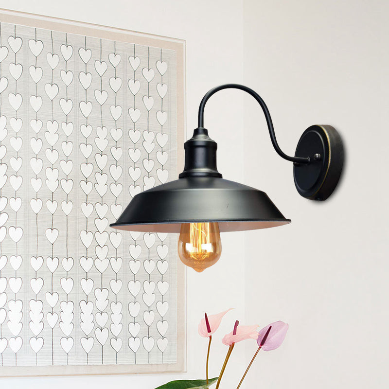 Antiqued Barn Sconce Lighting 1-Head Iron Wall Mounted Lamp in Black with Plug-In Cord