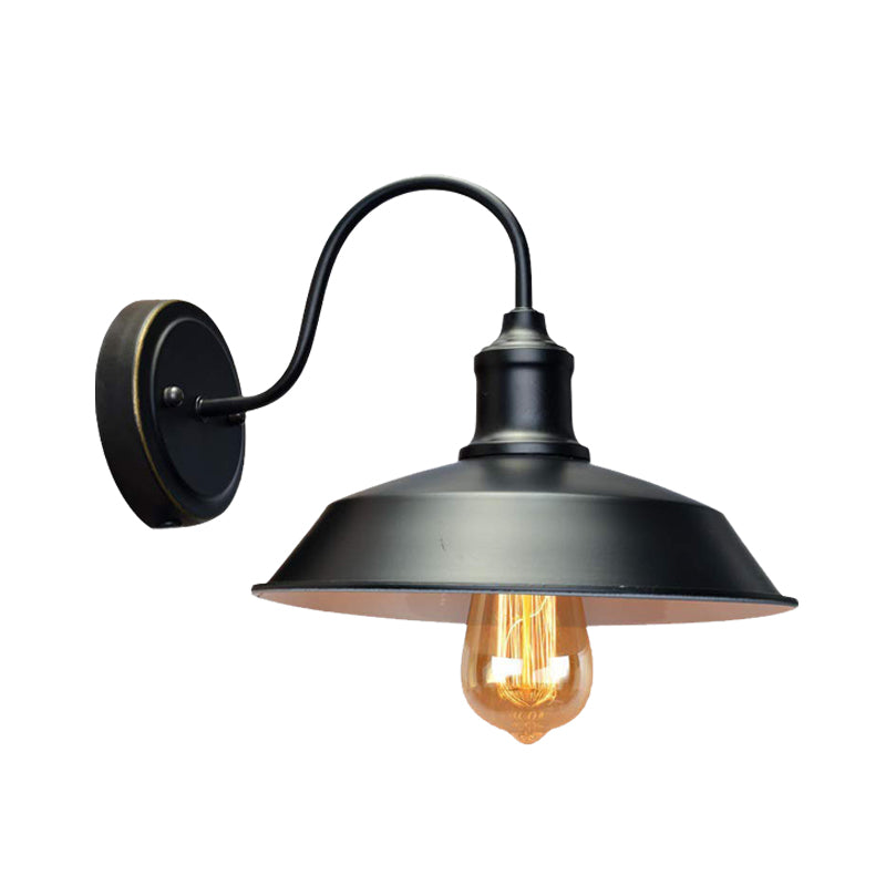 Antiqued Barn Sconce Lighting 1-Head Iron Wall Mounted Lamp in Black with Plug-In Cord
