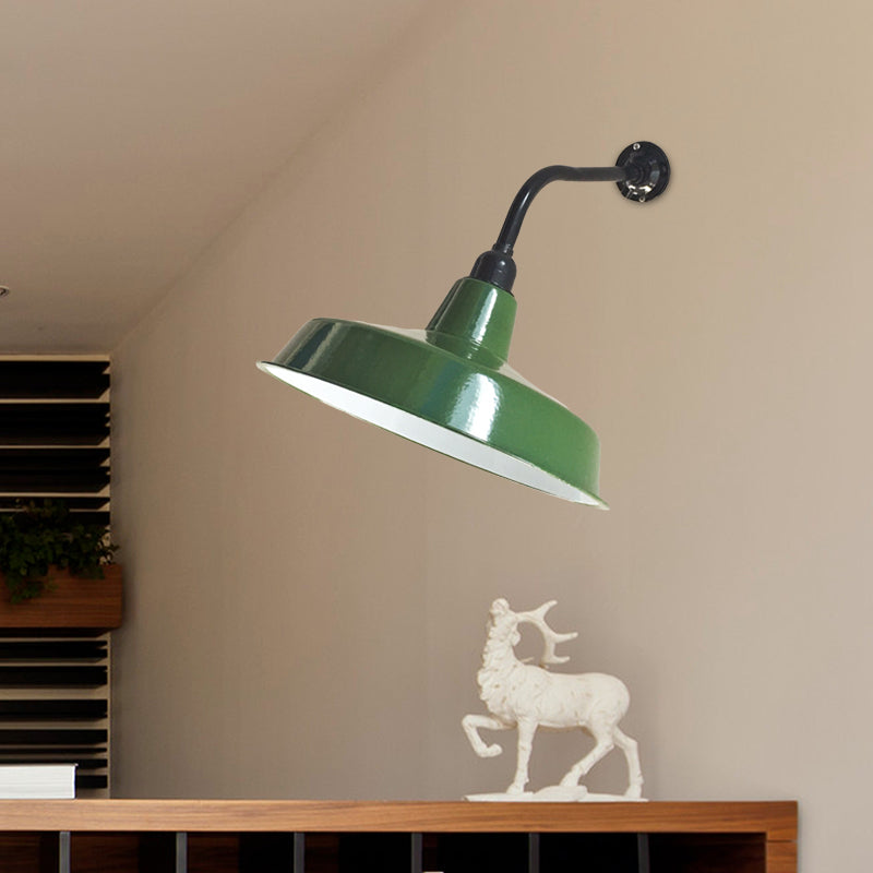 Green Finish 1-Light Wall Sconce Vintage Metal Barn Shade Wall Mount Lamp Fixture, 14"/16" Wide