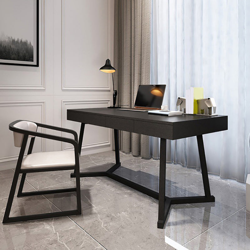 Industrial Black Writing Desk with Drawers Office Desk Rectangular
