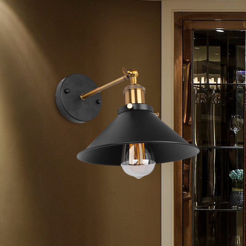 Black Finish 1 Bulb Wall Mount Industrial Metal Conical Wall Sconce Light for Restaurant