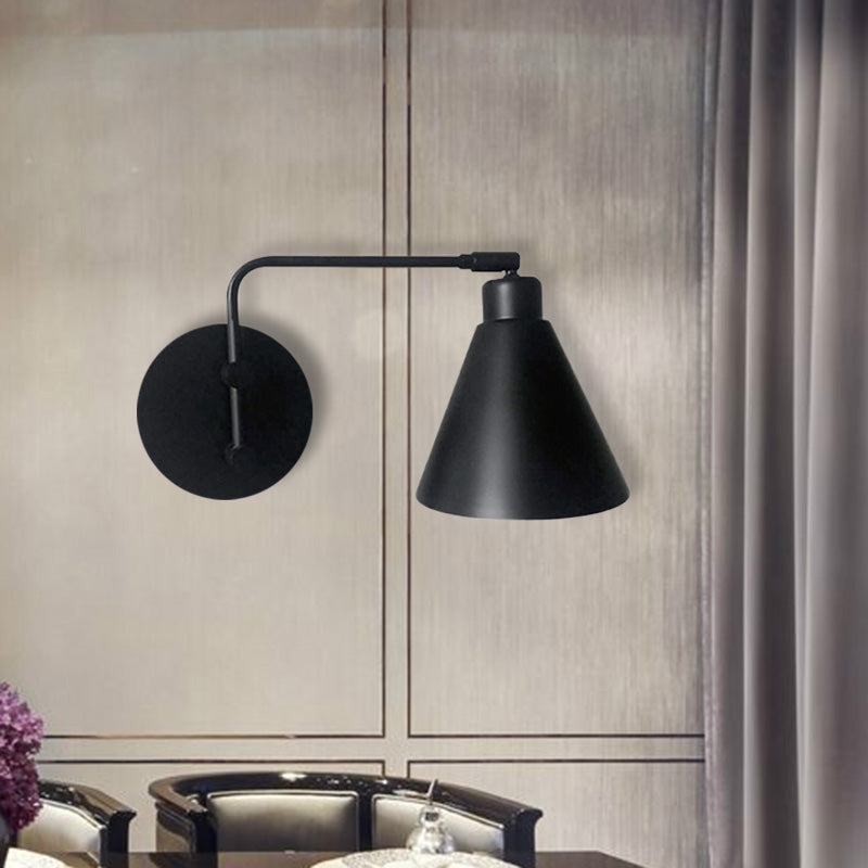 Funzione lampada a 1 testa in cono concote agricola bianca/nera Finitura Black Finione rotabile a parete per soggiorno