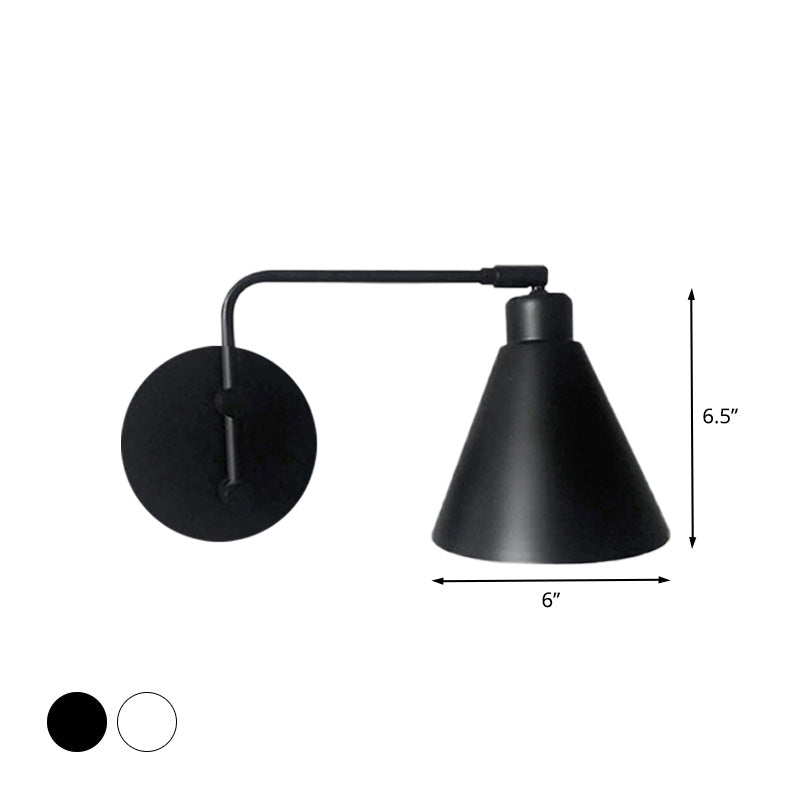 1-Head Cone Sconce Light Fixture Farmhouse White/Black Finish Iron Rotatable Wall Mount for Living Room