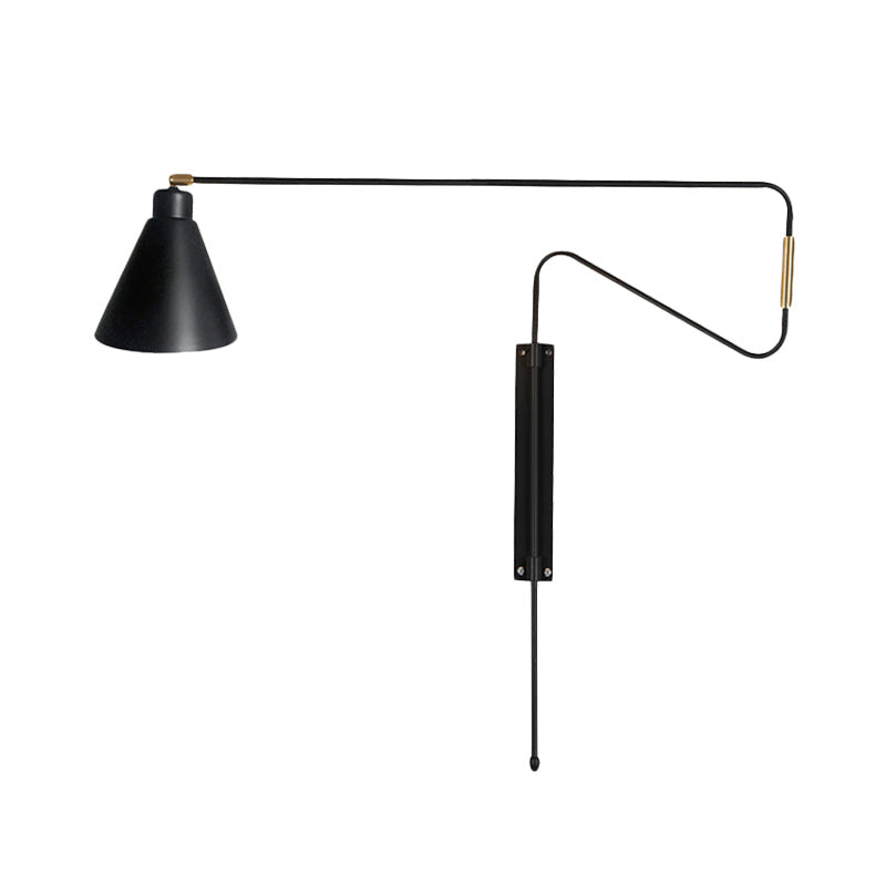 1-Licht-Metallwand-Lampe Antiquierkaffee/Schwarz/Gold Finish lang gebogener Arm Wohnzimmer Rotatable Wandleuchte mit Kegelschatten
