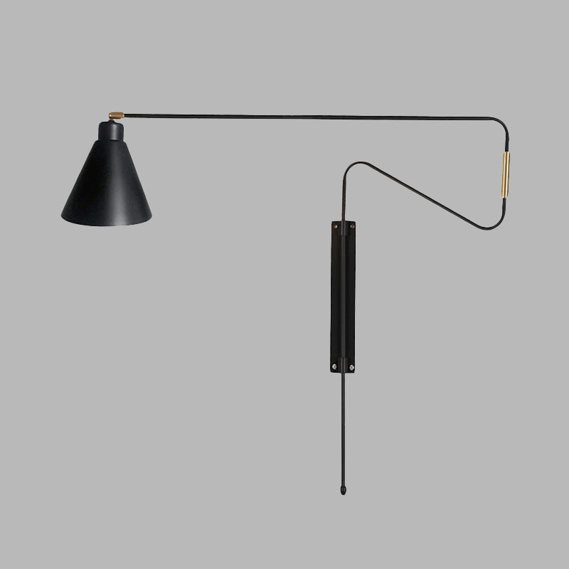 1-Licht-Metallwand-Lampe Antiquierkaffee/Schwarz/Gold Finish lang gebogener Arm Wohnzimmer Rotatable Wandleuchte mit Kegelschatten
