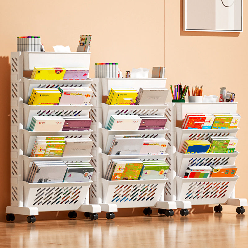 White Contemporary Standard Home Plastic Bookshelf with Wheels