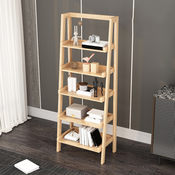Modern Walnut Open Book Shelf Ladder Shelf Bookcase for Study Room