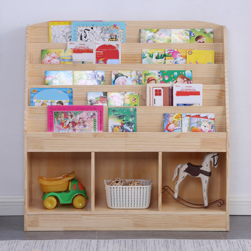 Natural Wooden Shelf Bookcase Pine Closed Back Book Shelf Modern