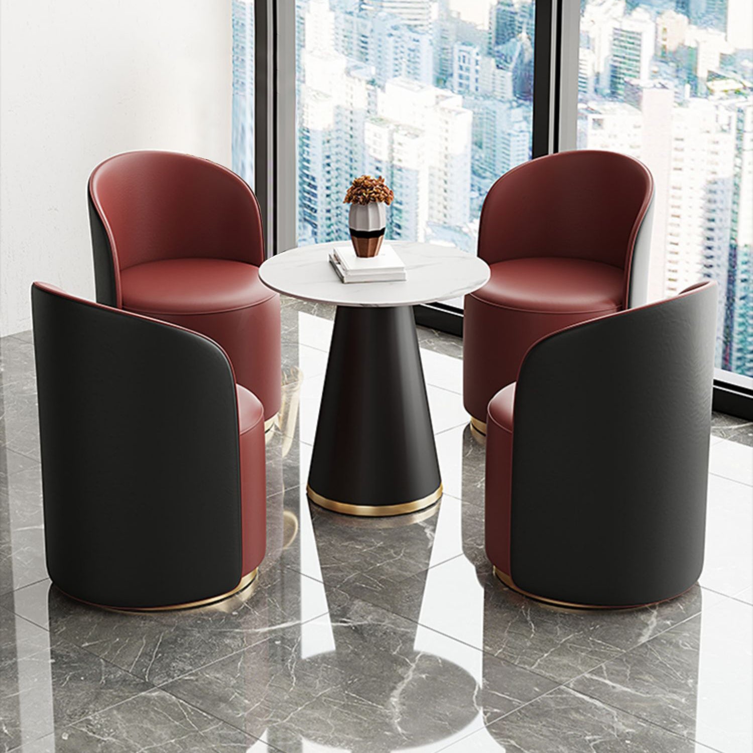 Modern Style Sintered Stone Dining Set Round 1/3/5 Pieces Dining Set for Home Use